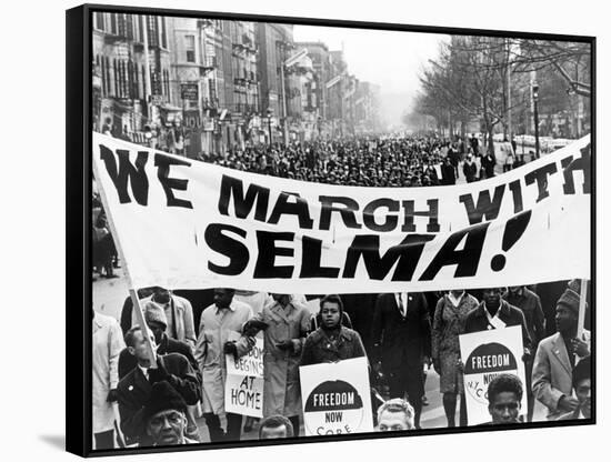 Civil Rights, Marchers Carrying Banner "We March with Selma!", Harlem, New York City, 1965-null-Framed Stretched Canvas