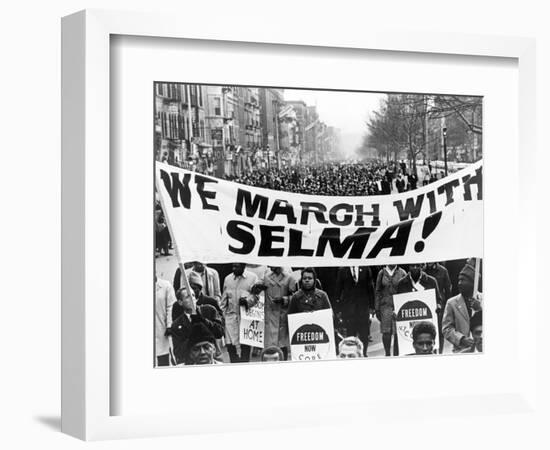 Civil Rights, Marchers Carrying Banner "We March with Selma!", Harlem, New York City, 1965-null-Framed Art Print