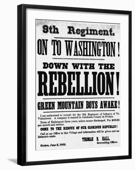 Civil War Poster Seeking Vermont 9th Infantry Recruits-null-Framed Giclee Print