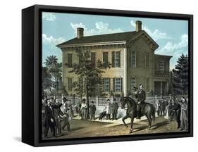 Civil War Print of Abraham Lincoln Riding on Horseback as a Crowd Cheers-Stocktrek Images-Framed Stretched Canvas
