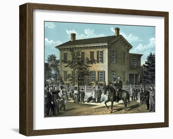 Civil War Print of Abraham Lincoln Riding on Horseback as a Crowd Cheers-Stocktrek Images-Framed Art Print