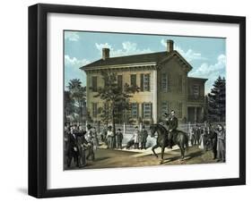 Civil War Print of Abraham Lincoln Riding on Horseback as a Crowd Cheers-Stocktrek Images-Framed Art Print