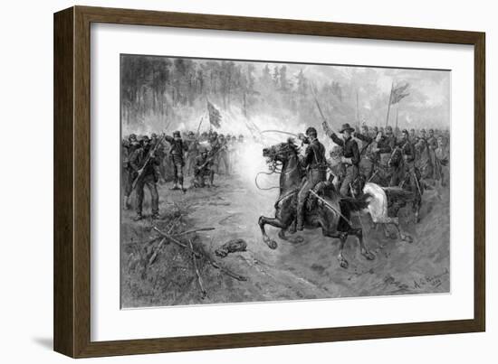 Civil War Print of Union Cavalry Soldiers Charging a Confederate Firing Line-Stocktrek Images-Framed Art Print