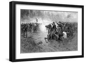 Civil War Print of Union Cavalry Soldiers Charging a Confederate Firing Line-Stocktrek Images-Framed Art Print