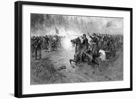 Civil War Print of Union Cavalry Soldiers Charging a Confederate Firing Line-Stocktrek Images-Framed Art Print