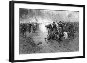 Civil War Print of Union Cavalry Soldiers Charging a Confederate Firing Line-Stocktrek Images-Framed Art Print