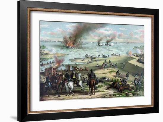 Civil War Print Showing the Naval Battle of the Monitor and the Merrimack-Stocktrek Images-Framed Art Print