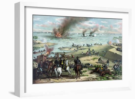Civil War Print Showing the Naval Battle of the Monitor and the Merrimack-Stocktrek Images-Framed Art Print