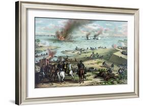 Civil War Print Showing the Naval Battle of the Monitor and the Merrimack-Stocktrek Images-Framed Art Print