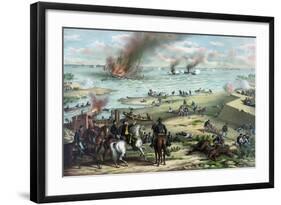 Civil War Print Showing the Naval Battle of the Monitor and the Merrimack-Stocktrek Images-Framed Art Print