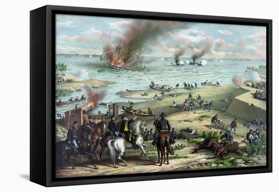 Civil War Print Showing the Naval Battle of the Monitor and the Merrimack-Stocktrek Images-Framed Stretched Canvas