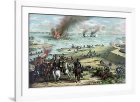 Civil War Print Showing the Naval Battle of the Monitor and the Merrimack-Stocktrek Images-Framed Premium Giclee Print