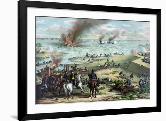 Civil War Print Showing the Naval Battle of the Monitor and the Merrimack-Stocktrek Images-Framed Premium Giclee Print