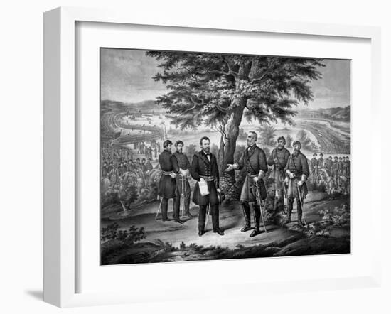 Civil War Print Showing the Surrender of General Robert E. Lee to General Ulysses S. Grant-Stocktrek Images-Framed Art Print