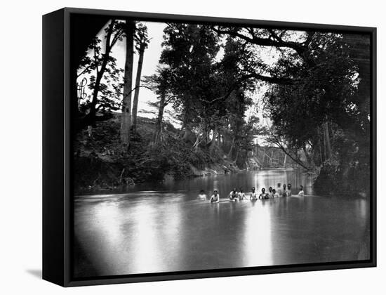 Civil War Soldiers Bathing in a River-Timothy O' Sullivan-Framed Stretched Canvas