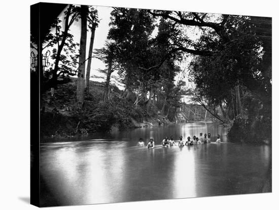 Civil War Soldiers Bathing in a River-Timothy O' Sullivan-Stretched Canvas