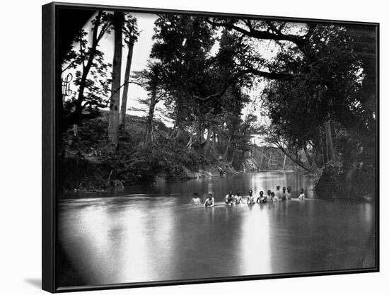 Civil War Soldiers Bathing in a River-Timothy O' Sullivan-Framed Photographic Print