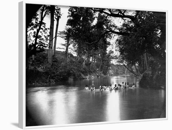 Civil War Soldiers Bathing in a River-Timothy O' Sullivan-Framed Photographic Print