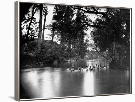 Civil War Soldiers Bathing in a River-Timothy O' Sullivan-Framed Photographic Print