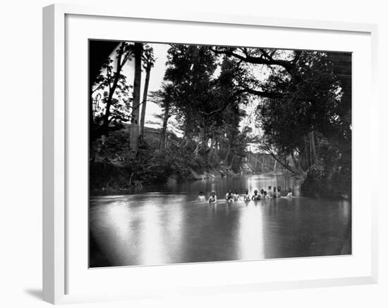 Civil War Soldiers Bathing in a River-Timothy O' Sullivan-Framed Photographic Print