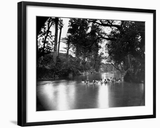 Civil War Soldiers Bathing in a River-Timothy O' Sullivan-Framed Photographic Print