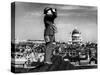 Civilian Aircraft Spotter Using Binoculars to Patrol Skies from Rooftop During the Days of Blitz-null-Stretched Canvas