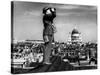 Civilian Aircraft Spotter Using Binoculars to Patrol Skies from Rooftop During the Days of Blitz-null-Stretched Canvas