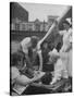 Civilian Receiving a Blood Transfusion from the British Red Cross Setup in a Tent-Allan Grant-Stretched Canvas