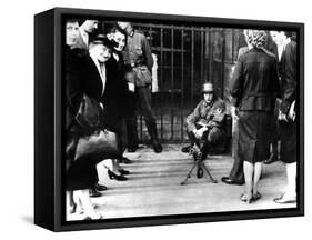 Civilians in Front of a German Guard Post with a Machine Gun, Paris, June 1940-null-Framed Stretched Canvas