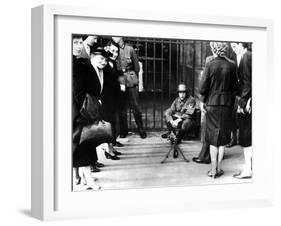 Civilians in Front of a German Guard Post with a Machine Gun, Paris, June 1940-null-Framed Photographic Print