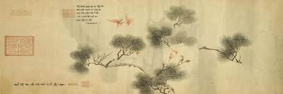 Five Bats Amidst a Pine Branch, Jiachen Year of Guangxu Era-Cixi-Framed Giclee Print