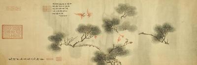 Five Bats Amidst a Pine Branch, Jiachen Year of Guangxu Era-Cixi-Framed Giclee Print