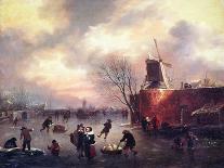 A Winter Landscape with Numerous Figures on a Frozen River Outside the Town Walls-Claes Molenaer-Giclee Print