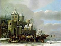 A Winter Landscape with Numerous Figures on a Frozen River Outside the Town Walls-Claes Molenaer-Stretched Canvas