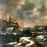 A Winter Landscape with Numerous Figures on a Frozen River Outside the Town Walls-Claes Molenaer-Stretched Canvas