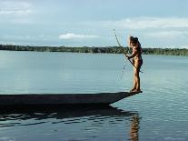 Indian Fishing with Bow and Arrow, Xingu, Amazon Region, Brazil, South America-Claire Leimbach-Framed Stretched Canvas