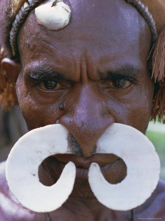 Portrait of an Asmat Man with Nose Ornament, Papua New Guinea, Pacific