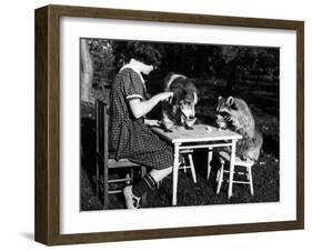 Claire Shorrock Giving Ice Cream Party with Pet Dog and Raccoon-null-Framed Photographic Print