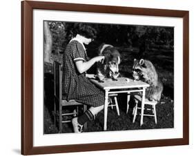 Claire Shorrock Giving Ice Cream Party with Pet Dog and Raccoon-null-Framed Photographic Print