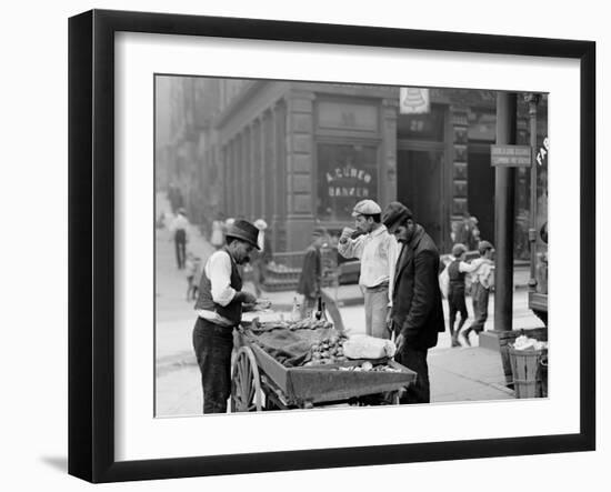 Clam Seller in Mulberry Bend, N.Y.-null-Framed Photo