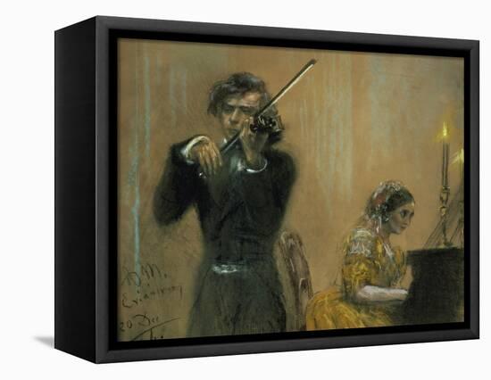 Clara Schumann and a Violinist, 1854-Adolph von Menzel-Framed Stretched Canvas