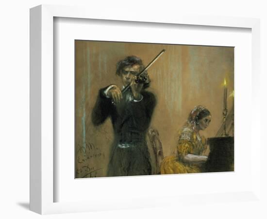 Clara Schumann and a Violinist, 1854-Adolph von Menzel-Framed Giclee Print