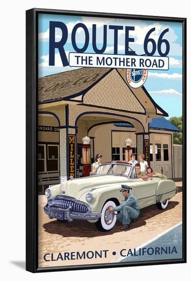 Claremont, California - Route 66 (#2) - Service Station-Lantern Press-Framed Art Print