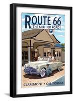 Claremont, California - Route 66 (#2) - Service Station-Lantern Press-Framed Art Print