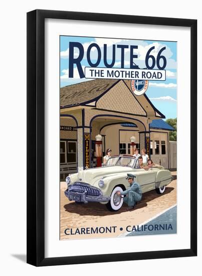 Claremont, California - Route 66 (#2) - Service Station-Lantern Press-Framed Art Print