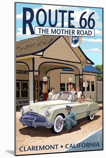 Claremont, California - Route 66 (#2) - Service Station-Lantern Press-Mounted Art Print