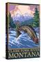 Clark Fork River, Montana - Angler-Lantern Press-Stretched Canvas