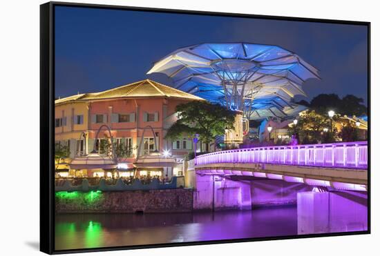 Clarke Quay and Singapore River at dusk, Singapore-Ian Trower-Framed Stretched Canvas