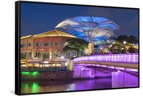 Clarke Quay and Singapore River at dusk, Singapore-Ian Trower-Framed Stretched Canvas