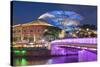 Clarke Quay and Singapore River at dusk, Singapore-Ian Trower-Stretched Canvas